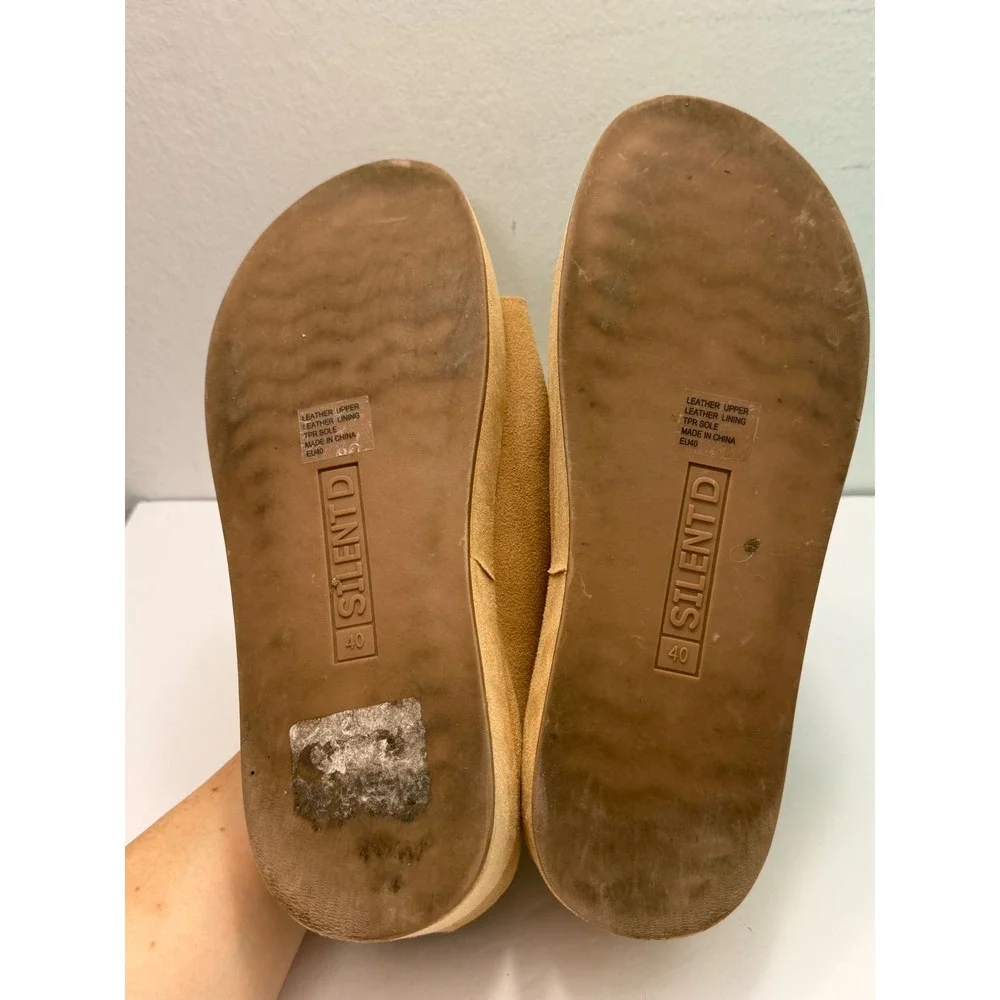Silent D Tan Leather Platform Slide Sandals‎ Women's EU 40 Adjustable Strap